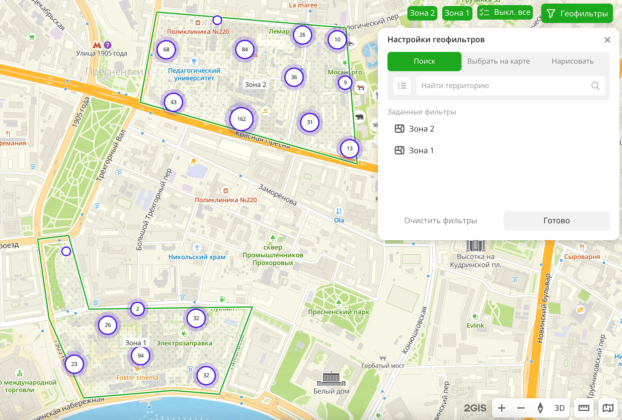 Геофильтры с полигонами