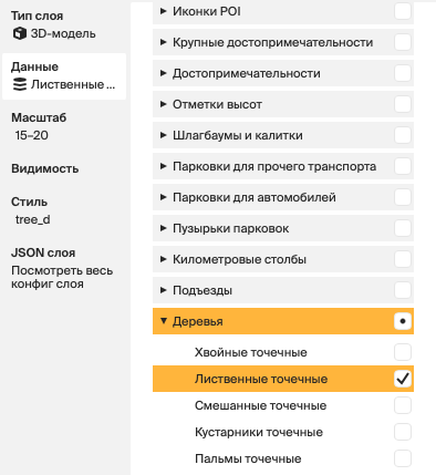 Данные деревьев