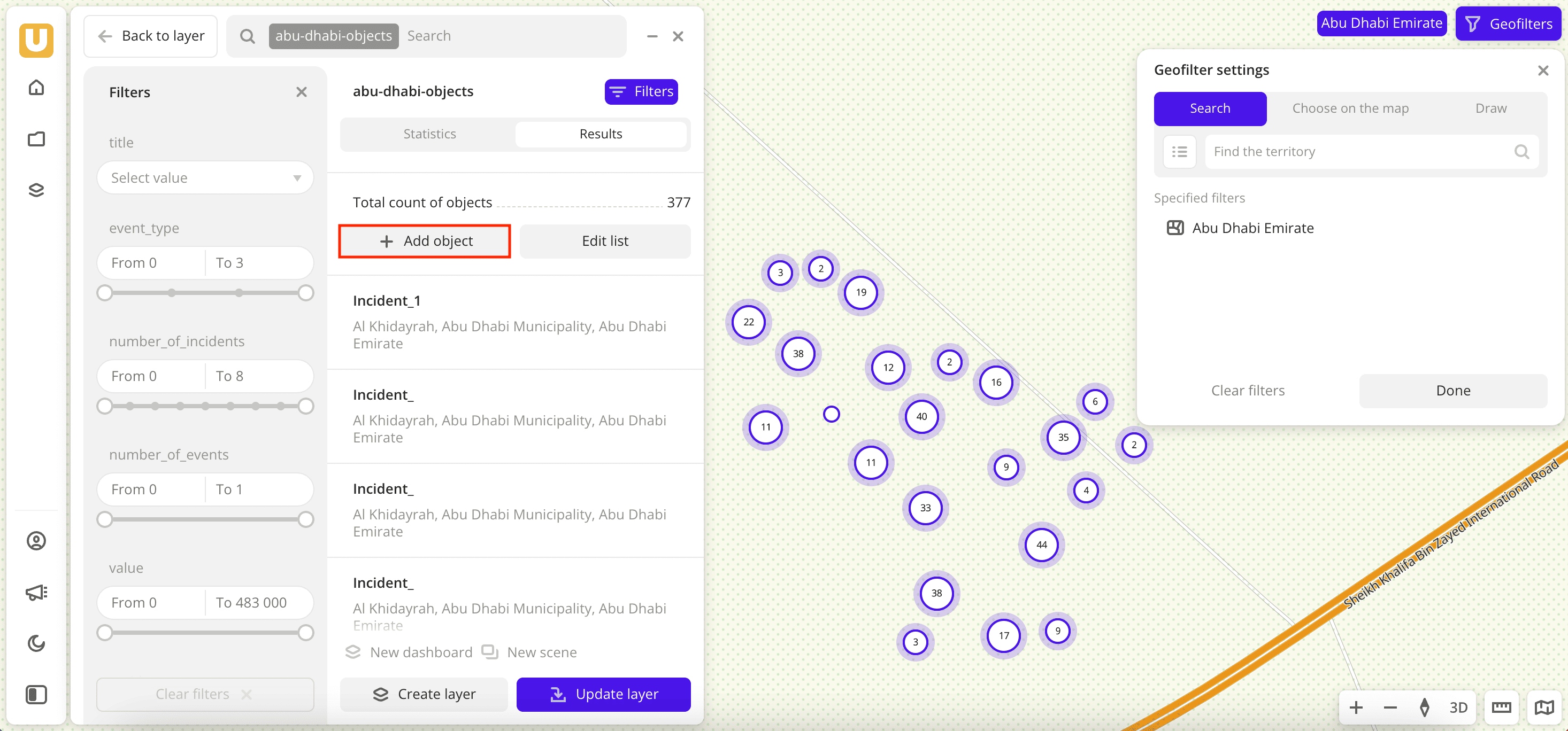 Adding objects to a data sample when creating a layer