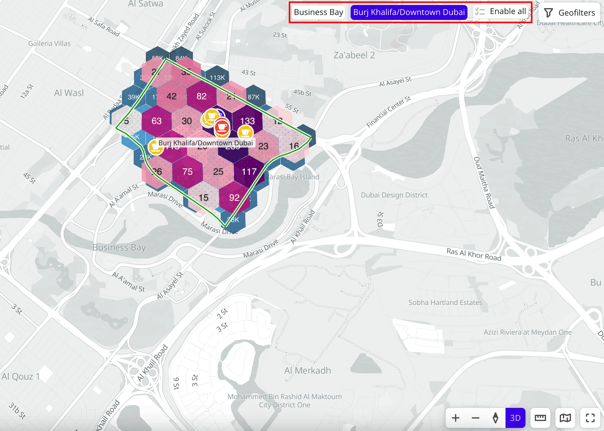 Filtering through geofilters