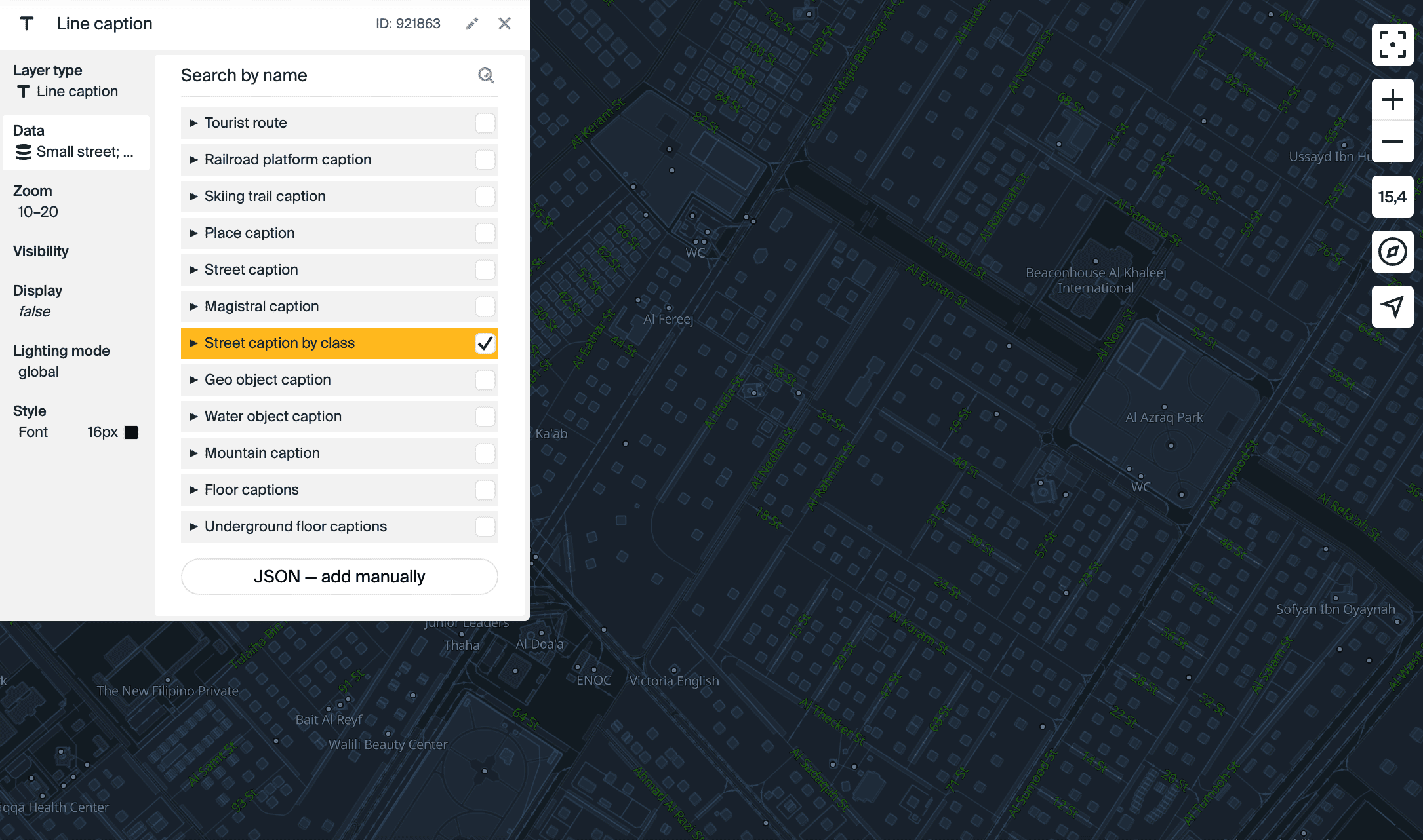 Layer with the Line caption type