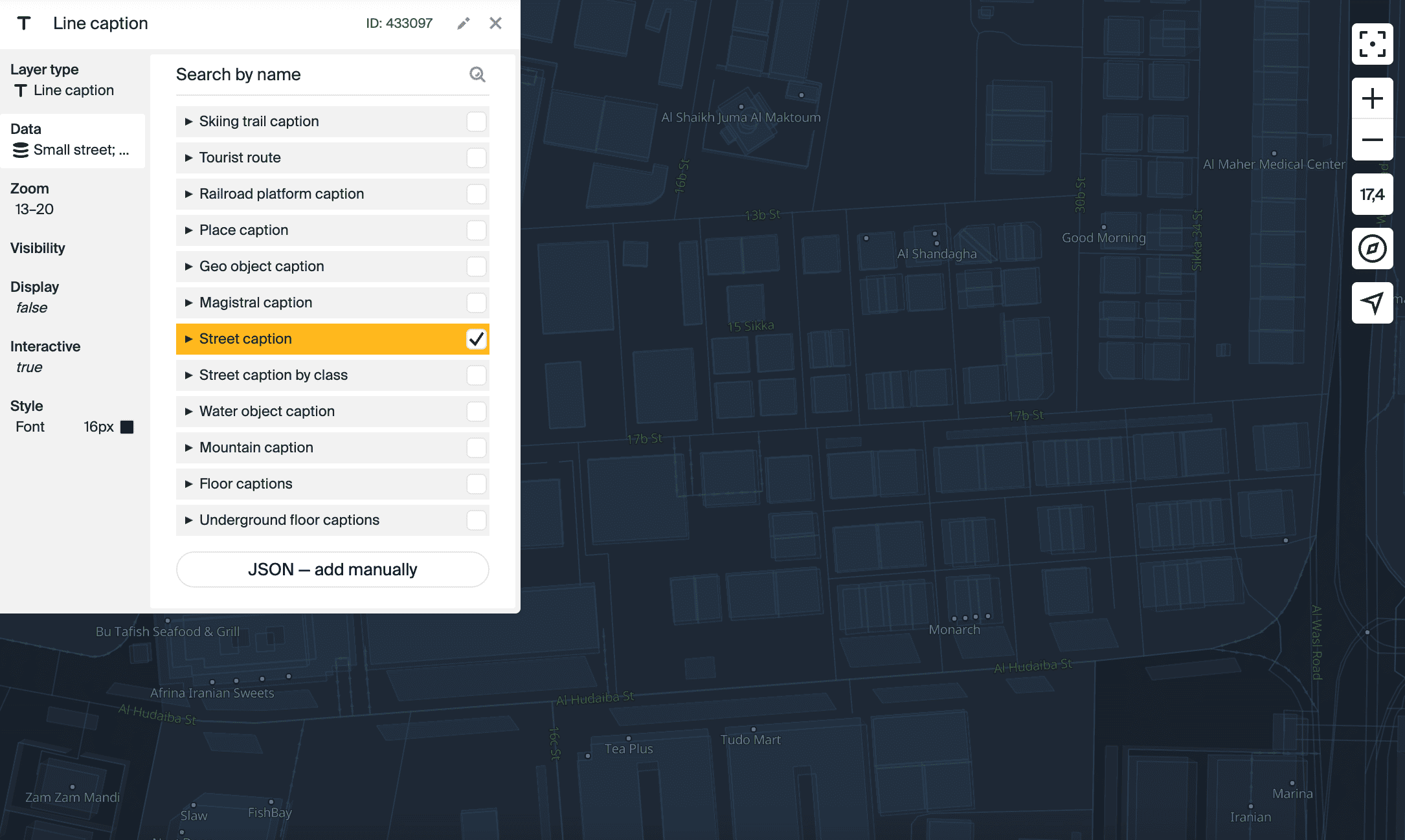 Layer with the Line caption type