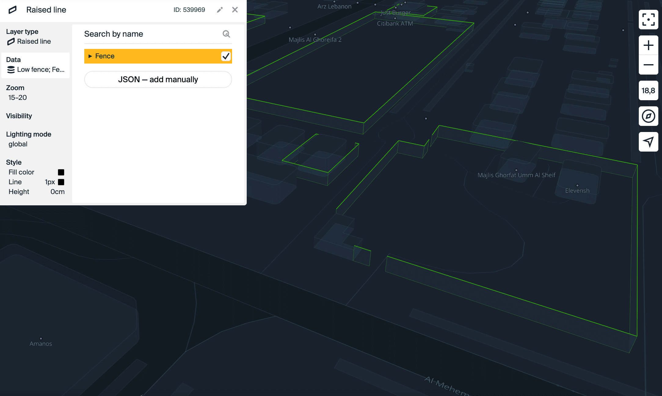 Layer with the Raised line type