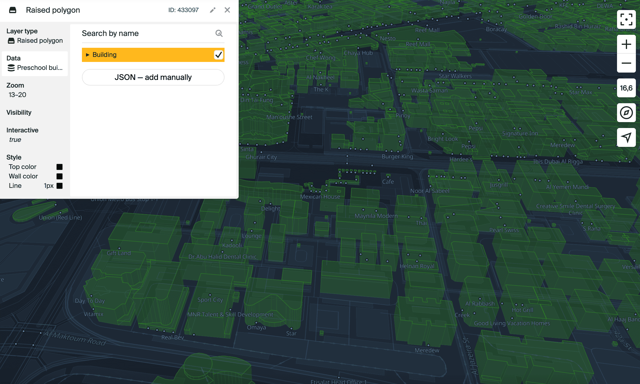 Layer with the Raised polygon type