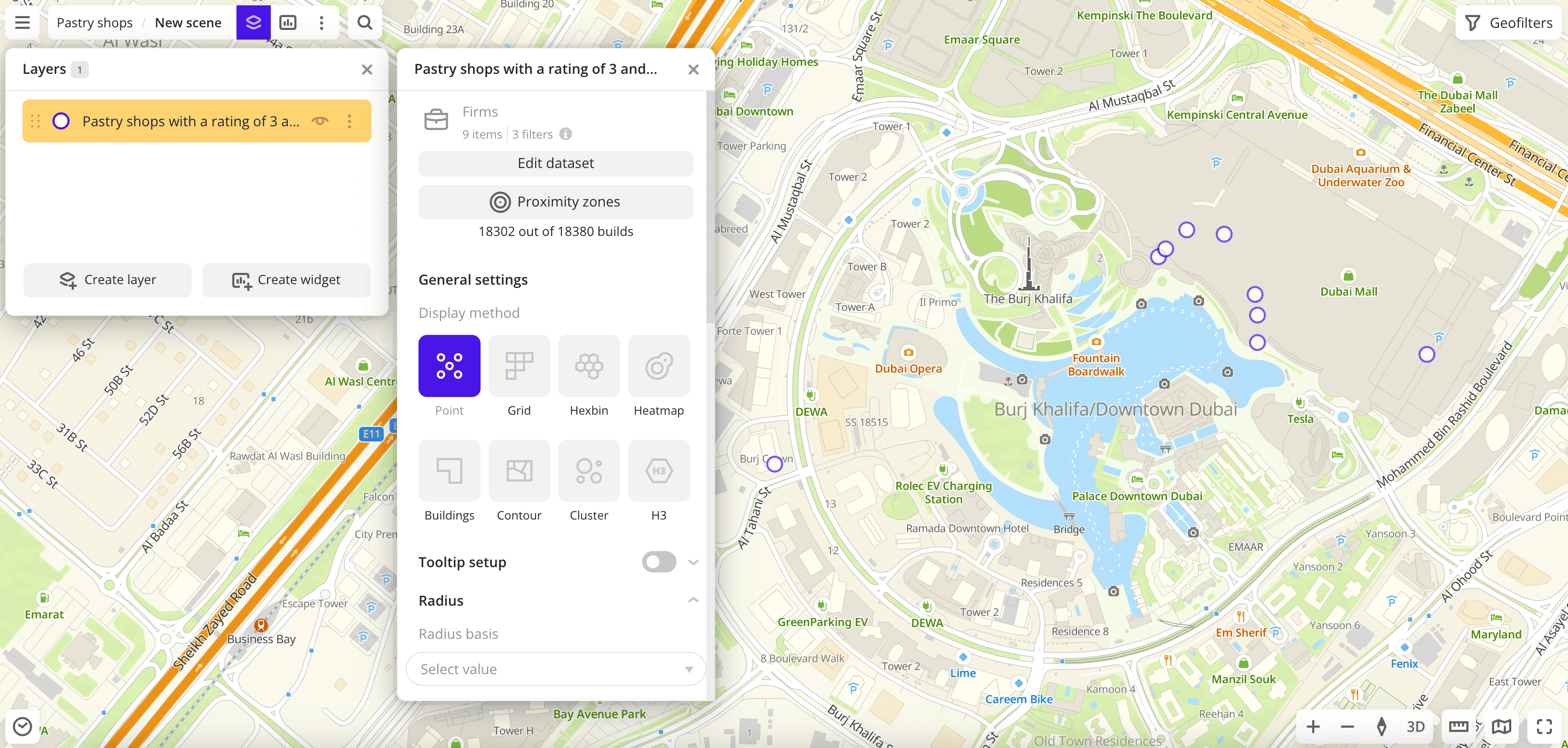 Creating the layer Pastry shops with a rating of 3 and above