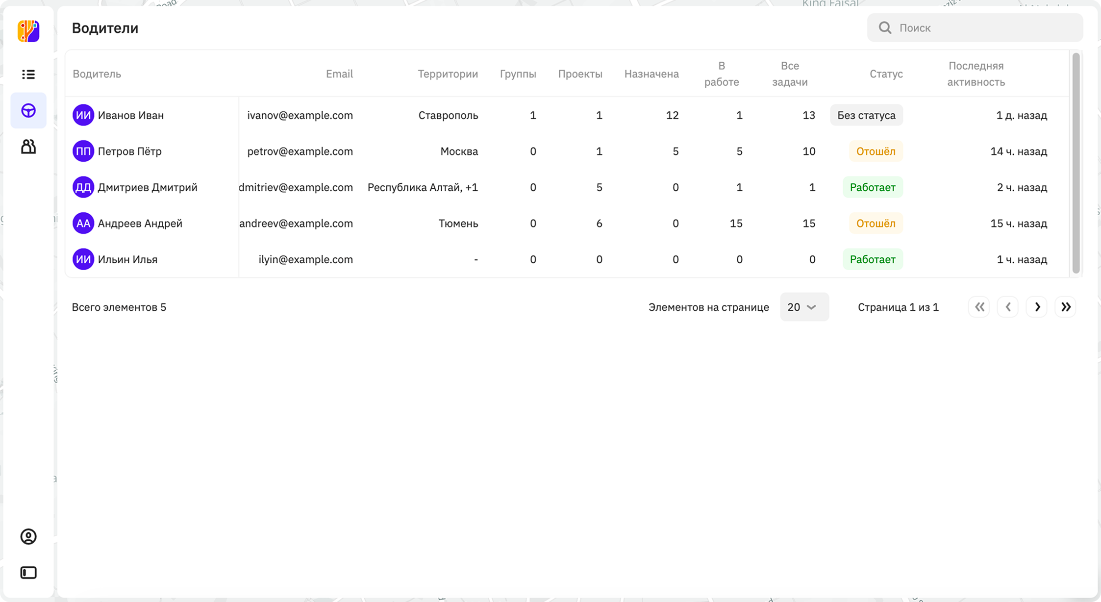 Работа с водителями