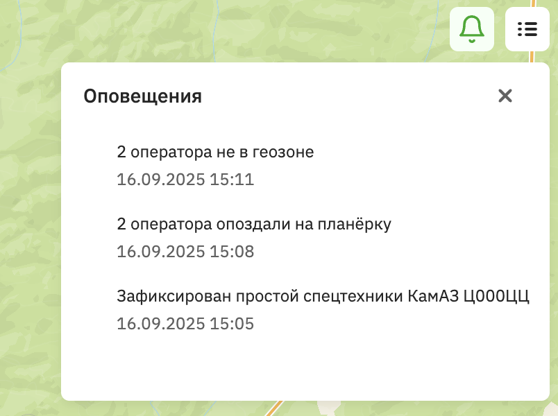 Панель с оповещениями