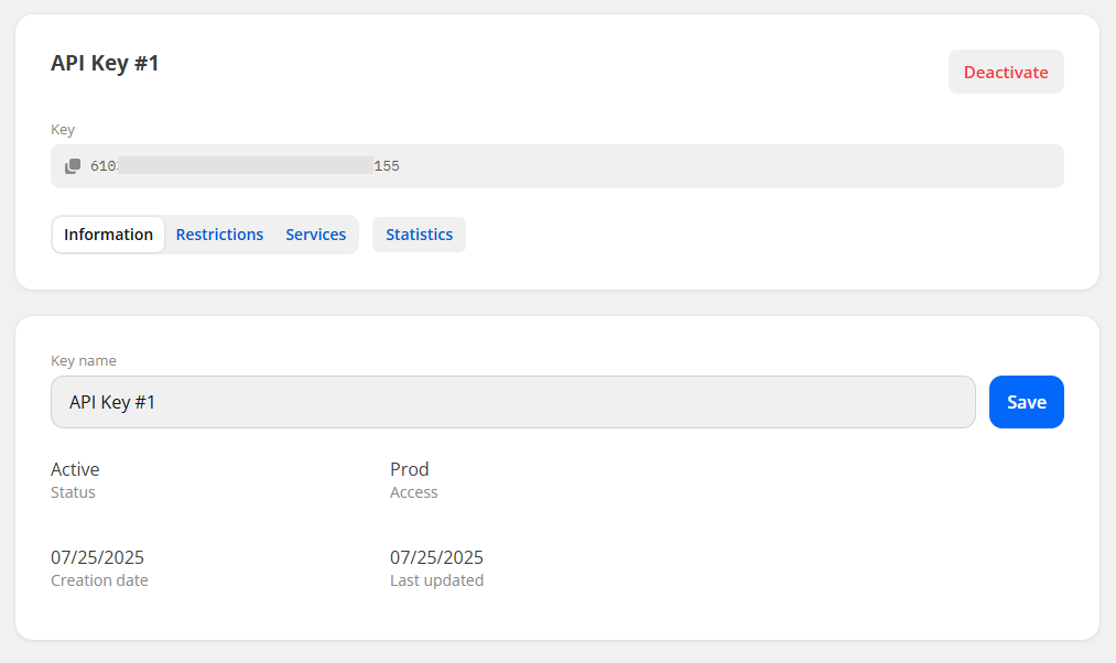Example of a created key