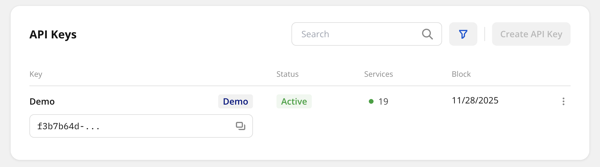 Key and services statuses