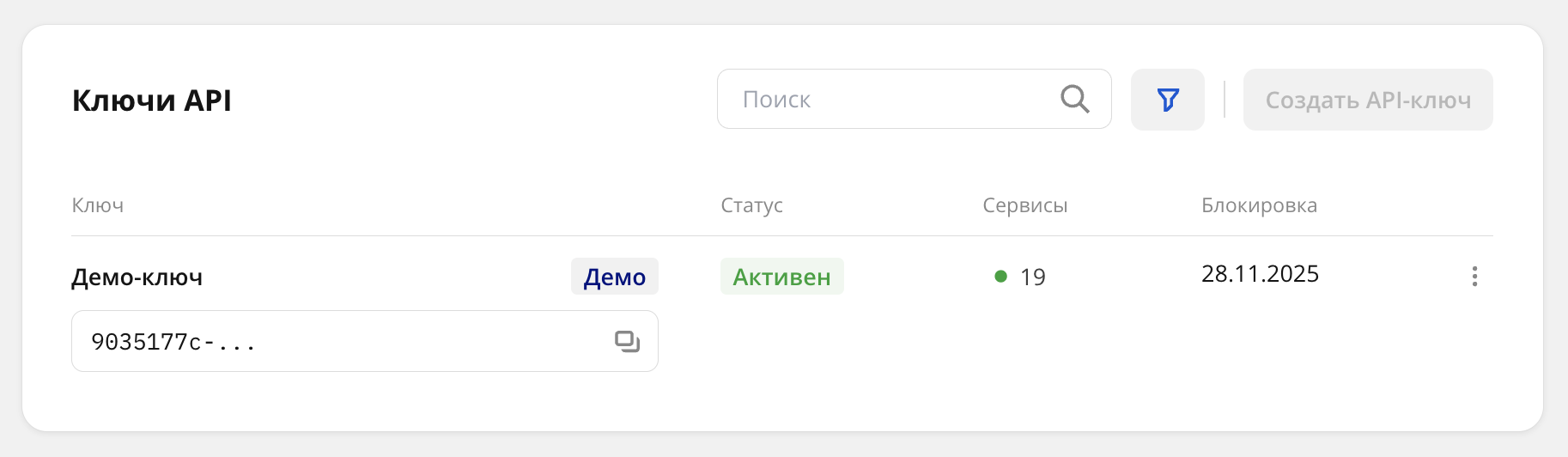 Статусы ключа и сервисов