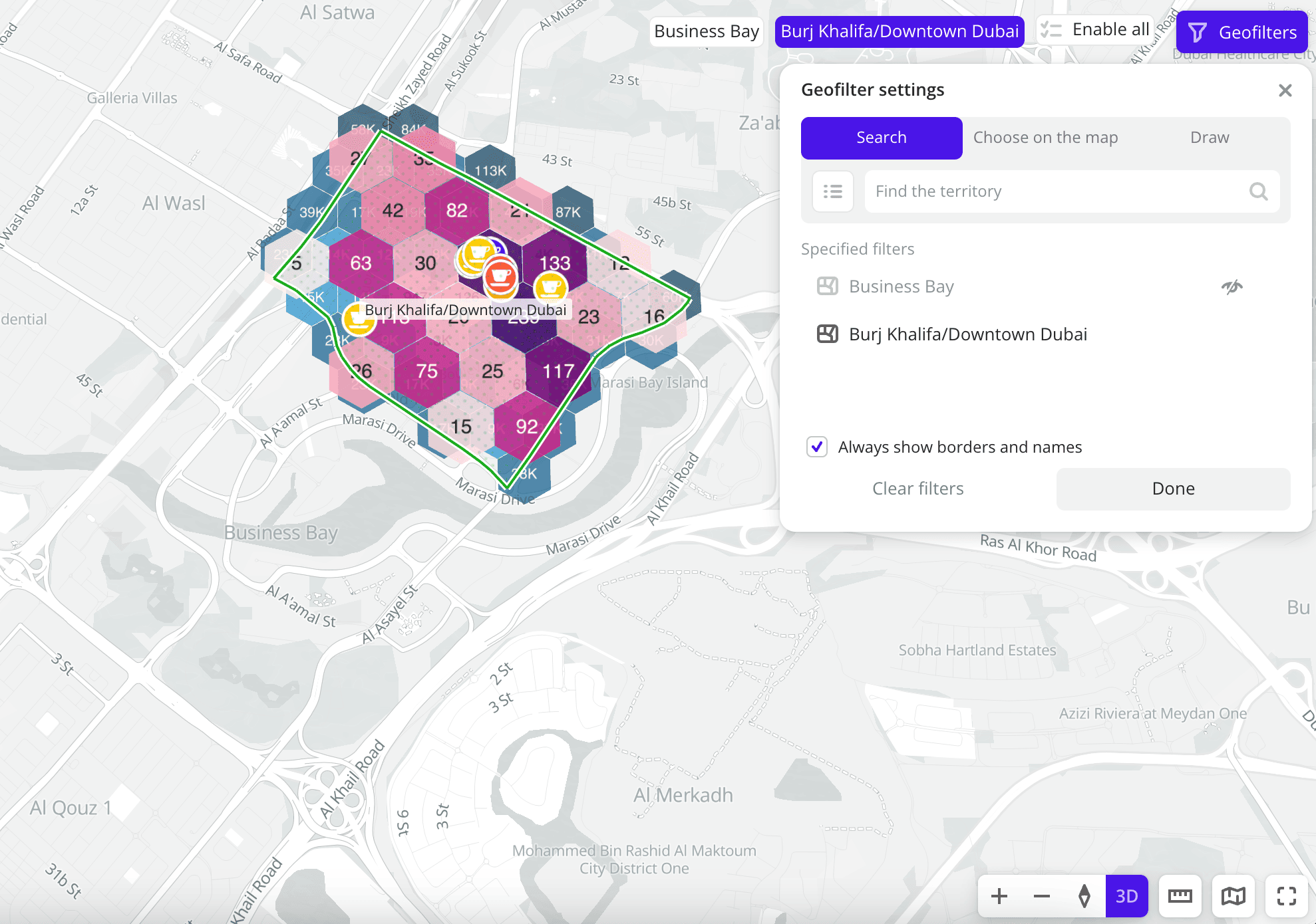Filtering via geofilters