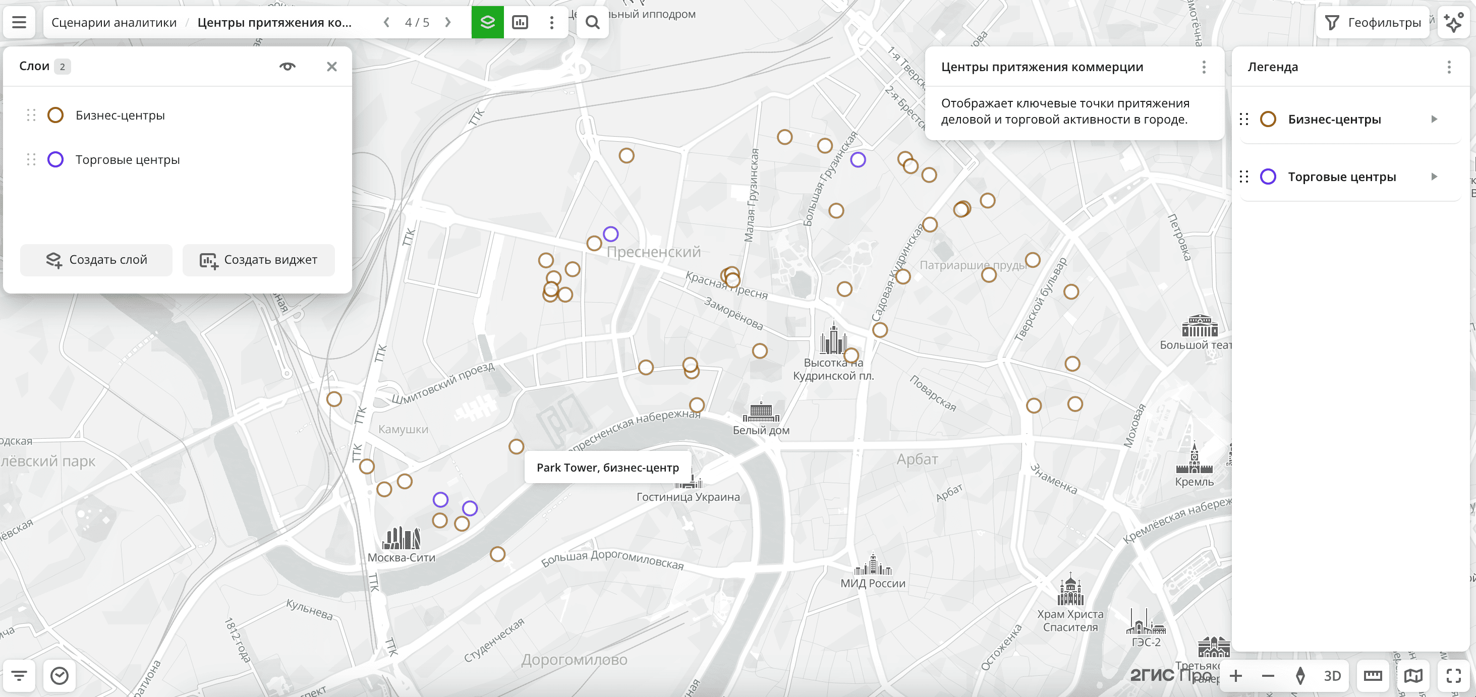 Сценарий Центры притяжения коммерции