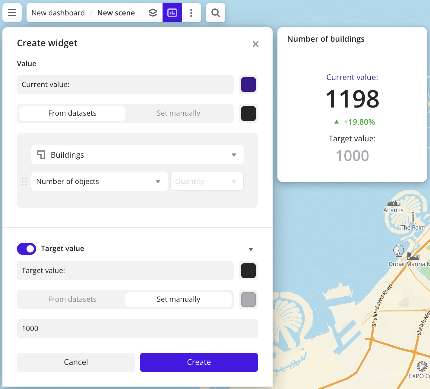 Example of creating a KPI widget