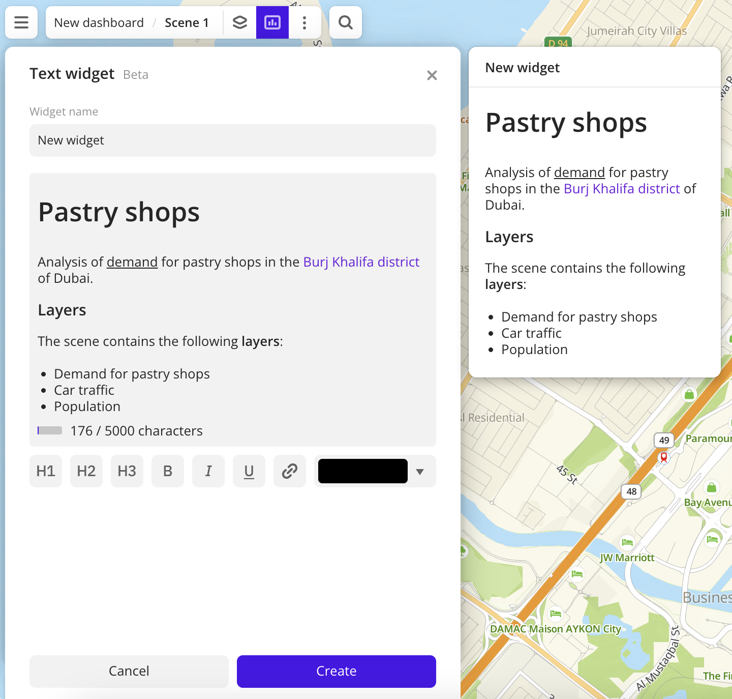 Example of creating a text widget
